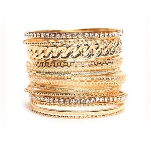 New Illuma 13 Piece Gold Rhinestone Detail Bangle Set